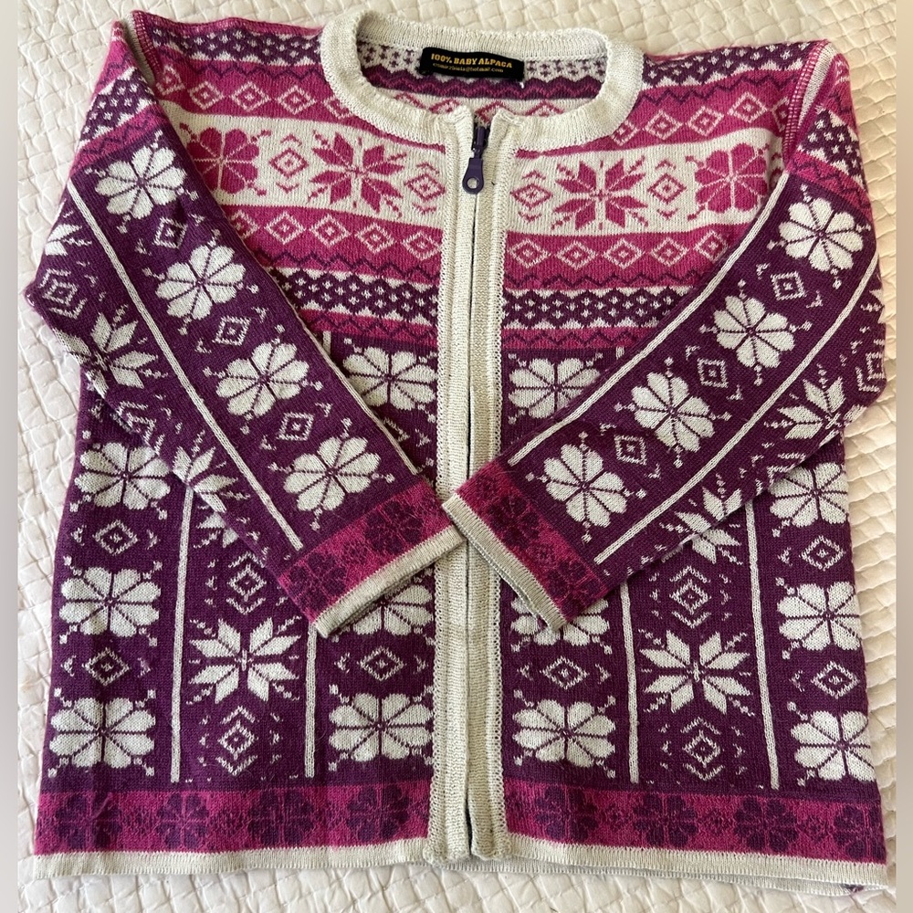 Girls Purple and Pink Alpaca Ski Sweater